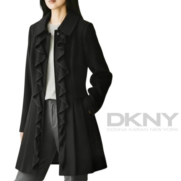 DKNY Jackets & Blazers - Double Ruffle Pleated Pea Coat